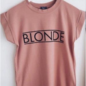 Blonde Soft Tee with Rolled Sleeves - Pink